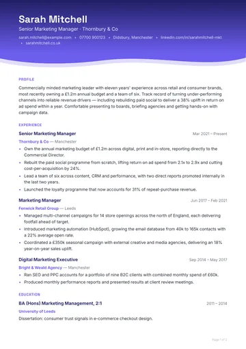 Aldwych CV template — stylish, curved layout