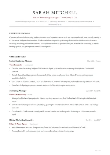 Belgravia resume template — executive, executive layout