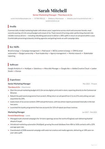 Bloomsbury CV template — agency, classic layout