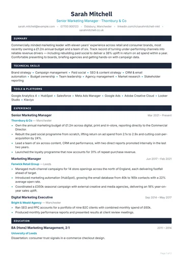 Borough CV template — technical, classic layout