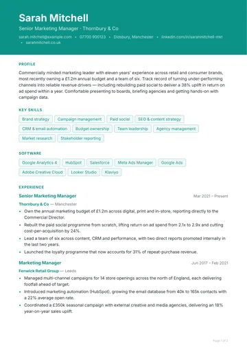 Brixton CV template — modern, banner layout