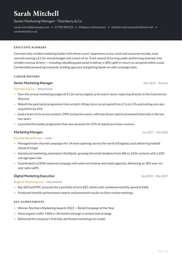 Chelsea resume template — executive, banner layout