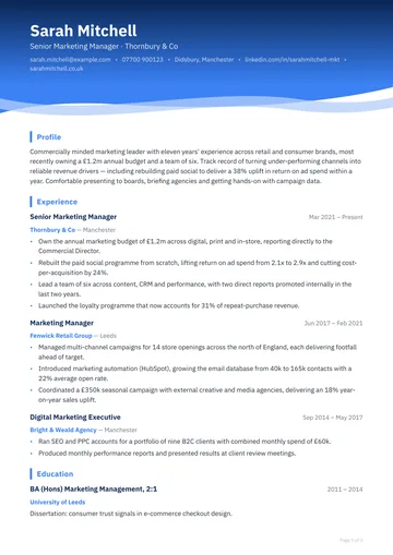 Chiswick CV template — stylish, curved layout
