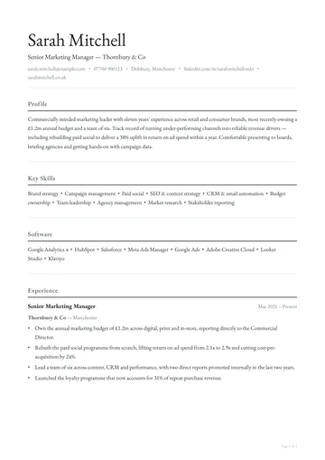 Fitzrovia CV template — minimal, minimal layout