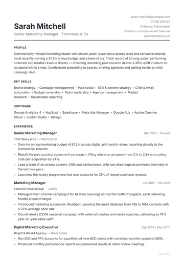 Highgate CV template — minimal, compact layout