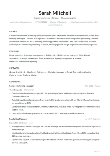 Islington CV template — minimal, classic layout
