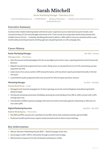 Knightsbridge resume template — executive, classic layout