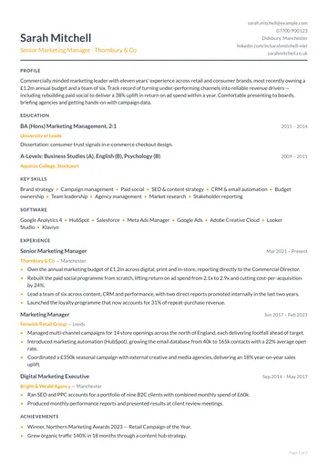 Lewisham CV template — graduate, compact layout