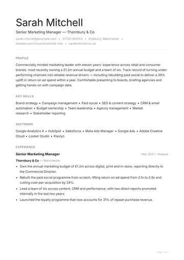 Marylebone CV template — minimal, minimal layout