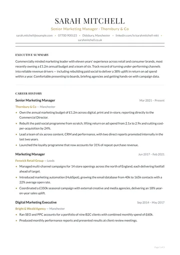 Mayfair resume template — executive, executive layout