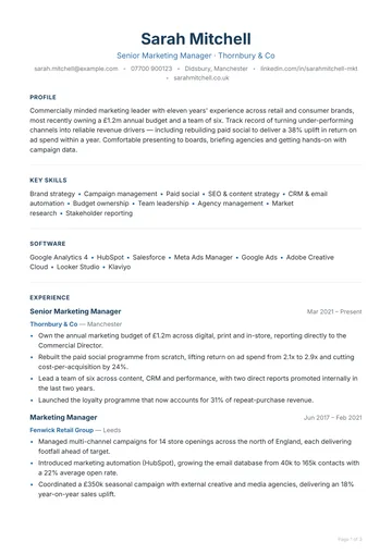 Moorgate CV template — corporate, classic layout