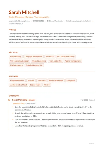 Notting Hill resume template — creative, timeline layout
