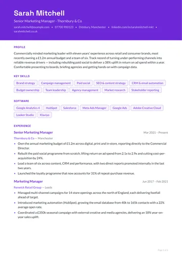 Peckham resume template — creative, banner layout