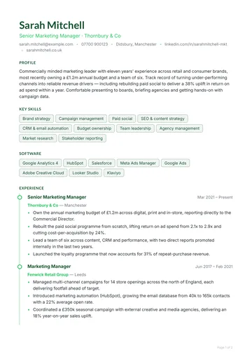 Richmond CV template — agency, timeline layout
