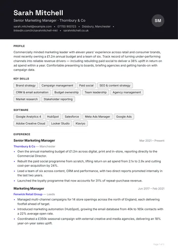 Shoreditch CV template — modern, banner layout