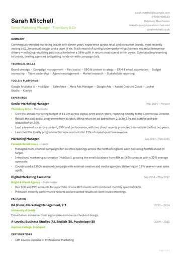 Southwark CV template — technical, compact layout