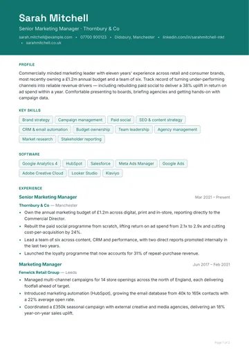 Spitalfields CV template — agency, banner layout