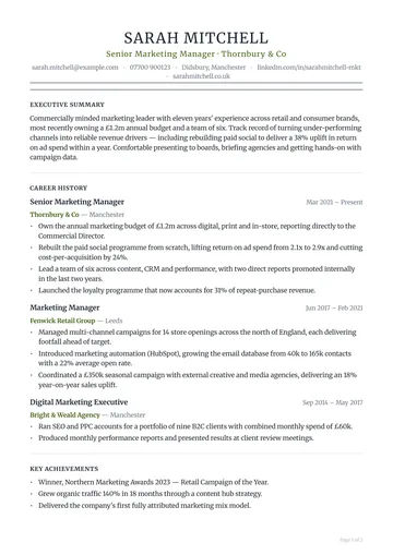 St James resume template — executive, executive layout